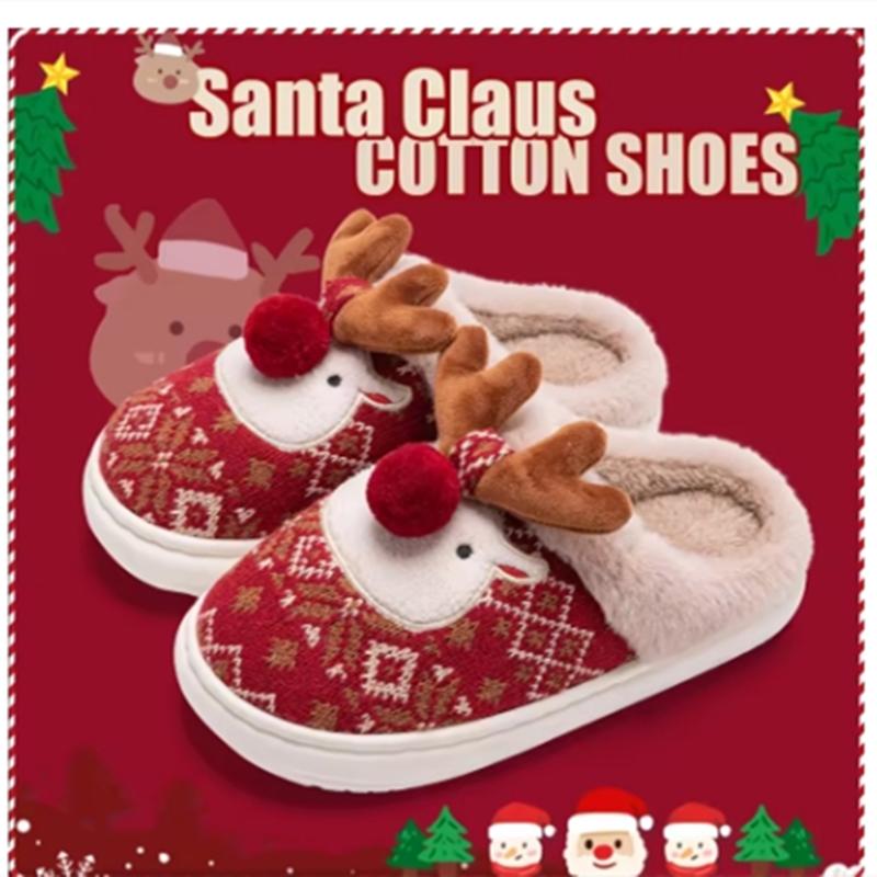 New Winter Lovely Women's Slippers Home Cute Cartoon Cotton Slippers Christmas Deer Non-Slip House Shoes