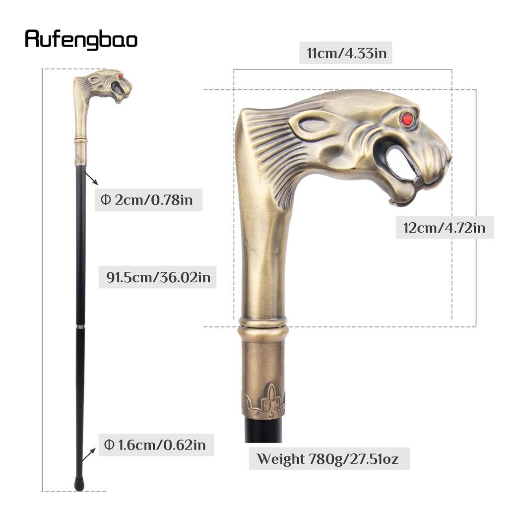 Copper Leopard Red Eye Luxury Fashion Cosplay Walking Stick Party Decorative Cane Elegant Crosier Knob Stick 92cm