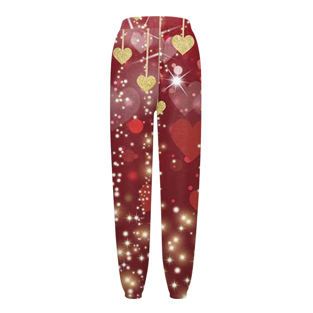 Dámské ležérní módní vánoční tepláky s potiskem, elastické kalhoty se stahovací šňůrkou