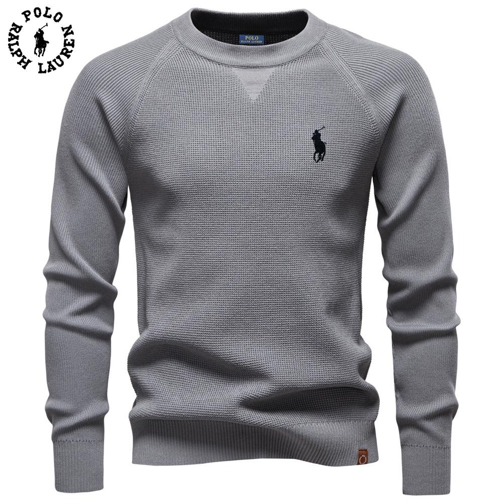 Polo Ralph Lauren 2025 Autumn and Winter Embroidery New Round Neck Fashionable Solid Color Sweater Men's High-quality Business Casual Knitted