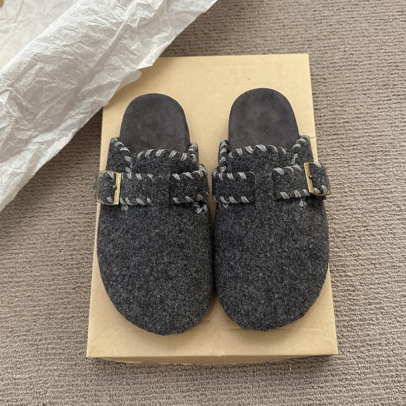 

2025 осень новые французские полушлепанцы с круглым носком и плоской подошвой женская обувь универсальная модная сумка на голову шлепанцы женская обувь 40 серый