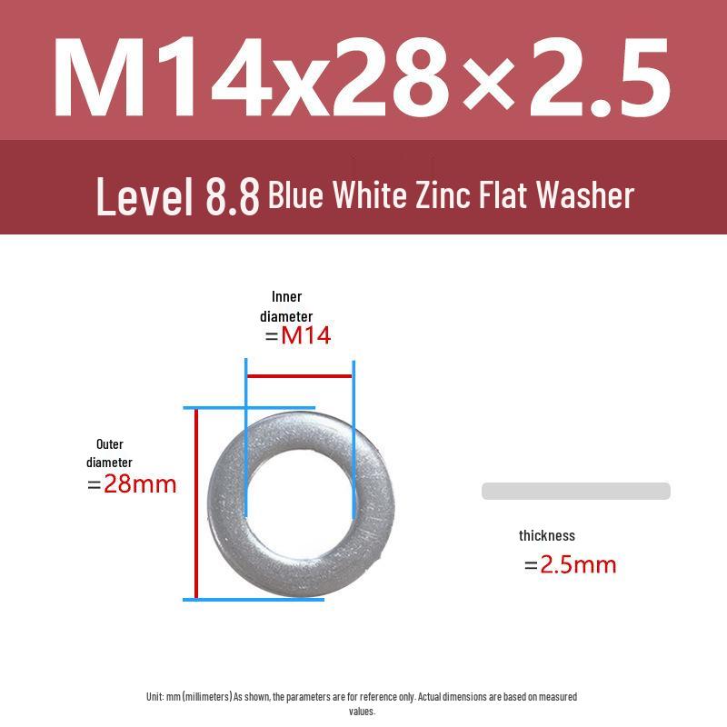 Yigu High-Strength Blue White Zinc Flat Washer, Extra Thick, Enlarged, M6-M20