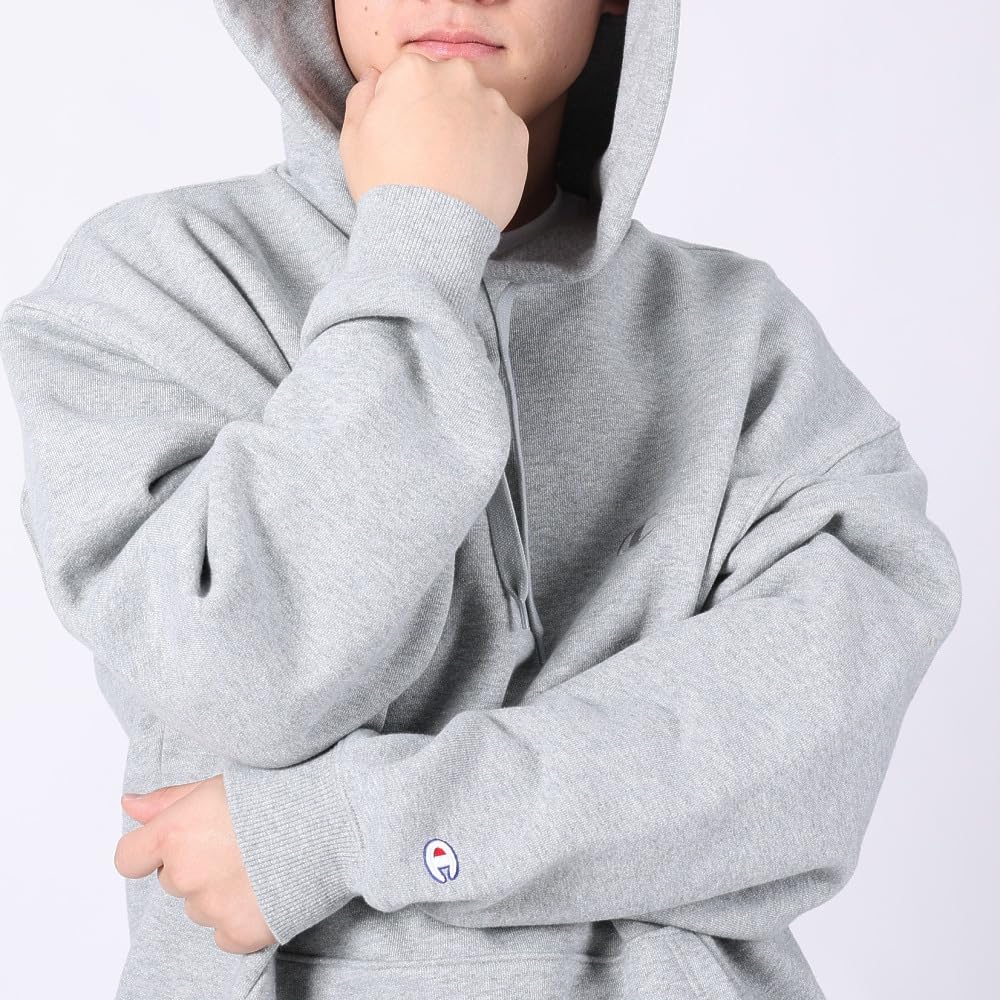 Champion Long Sleeve Cotton USA LooseFit Hooded Sweatshirt with Action Oxford Men's One-Point Logo, Style, Gray, C3-Y135