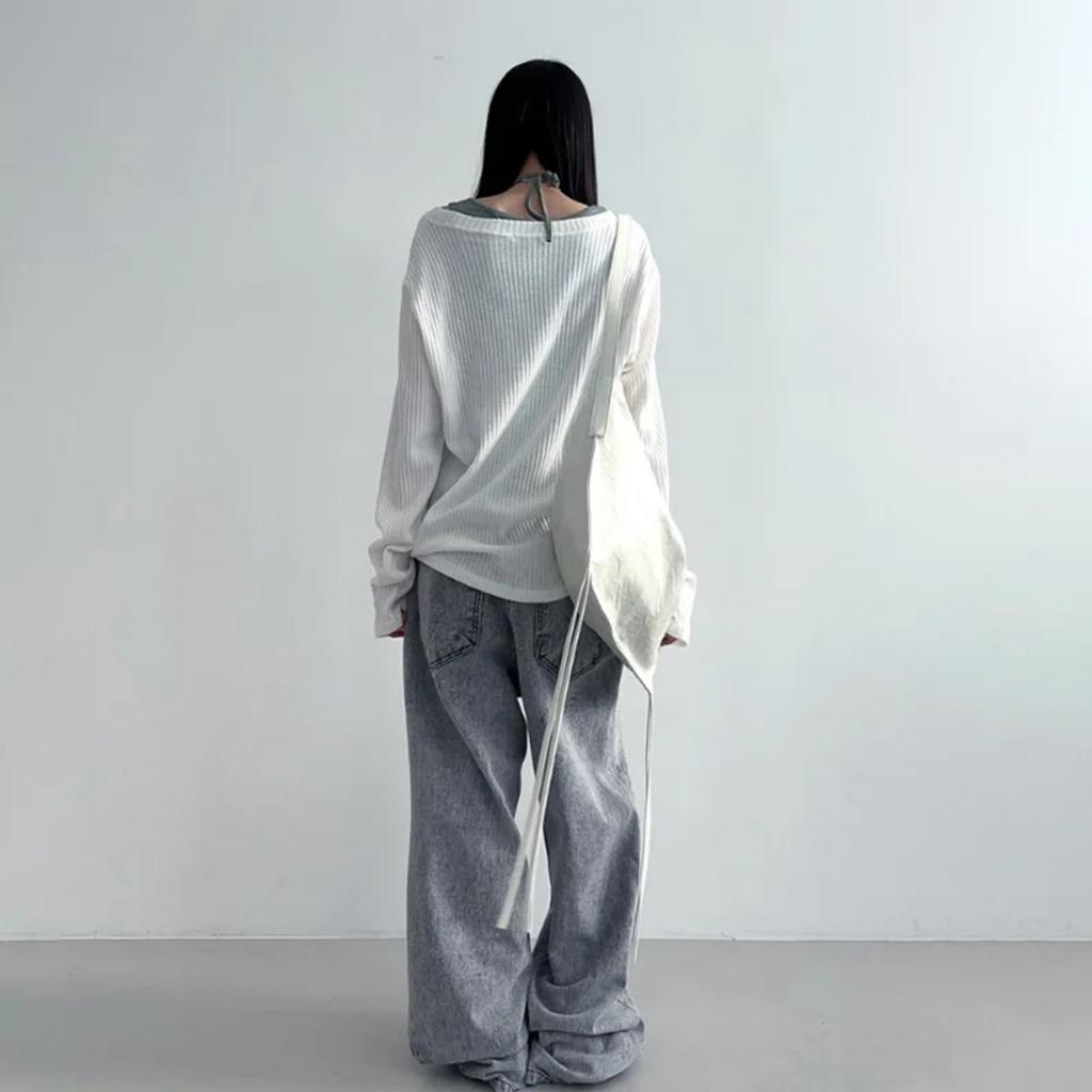 VAYLA Podzimní Harajuku Dámská Trička s Potiskem Vintage Streetwear Grunge Asymetrický Límec Topy Y2k Estetika Volné Ležérní Hiphop Vintage Topy