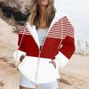 Women Fall Winter Hoodie Jacket Zipper Closure Loose Casual Striped Coat with Pockets Drawstring Hooded Long Sleeves Top