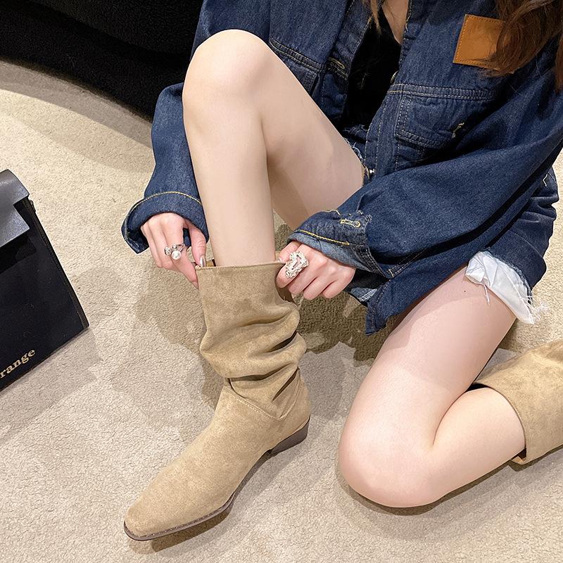 2024 Autumn and Winter New French Retro Stacking Boots Western Cowboy Boots Fashion High Boots Korean Version Pointed Long Boots