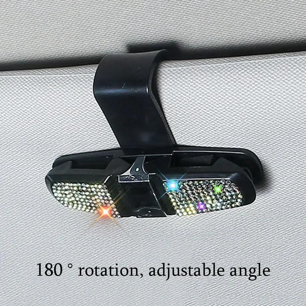 New Rhinestone Crystal Auto Sun Visor Glasses Fastener Clip Sunglasses Ticket Card Multi-Function Holder Car Interior Accessory