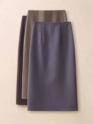Petite High Waist Midi Skirt with Back Slit - Women's 2025 Spring/Autumn A-Line Slimming Style