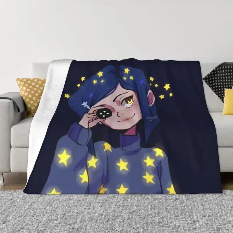 Coraline Doll Movie Blanket 3D Print Soft Flannel Fleece Warm Throw Blankets for Office Bed Couch Bedspreads Chibi Horror