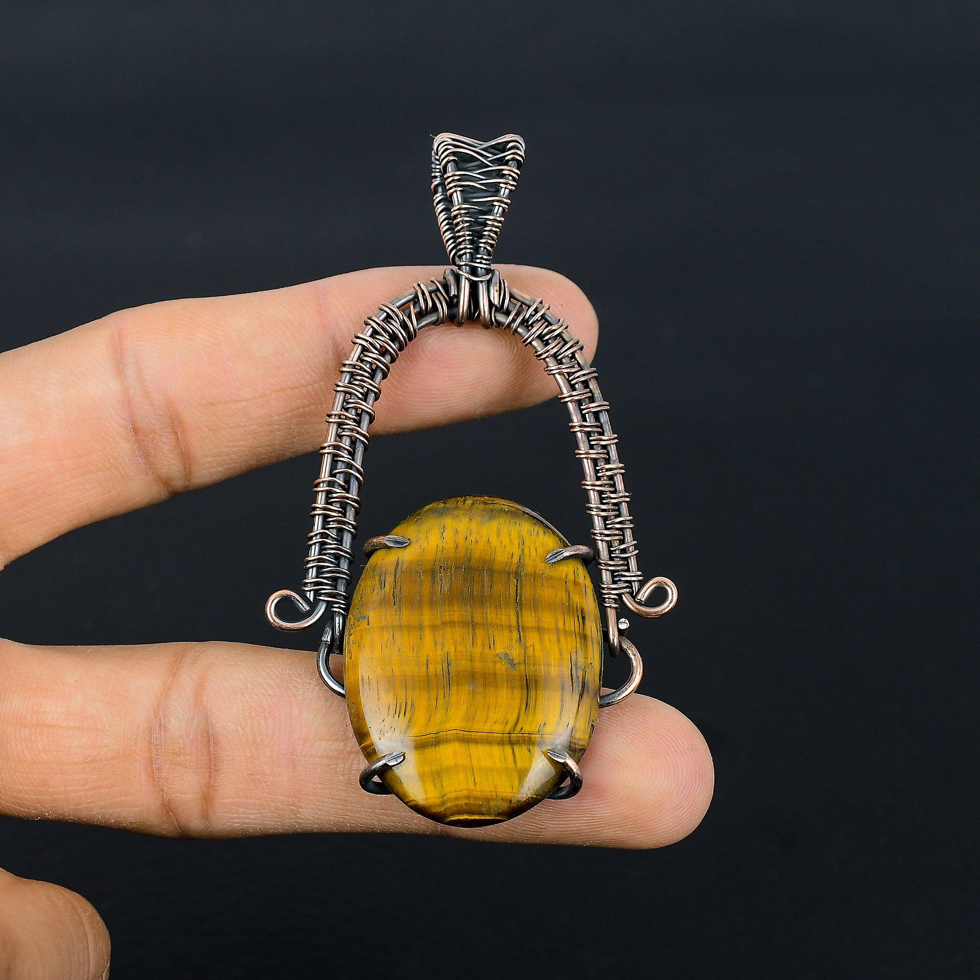 

Подвеска Тигровый глаз, Подвеска из драгоценного камня ручной работы, обернутая медной проволокой 999 пробы, Антикварное украшение, Для подарка, Серебряное украшение 2.55 Inches