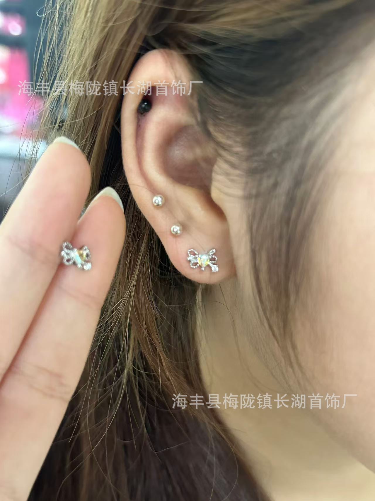 Bow bone studs Medical titanium steel ear holes Sleeping free color zircon cochlear studs Women