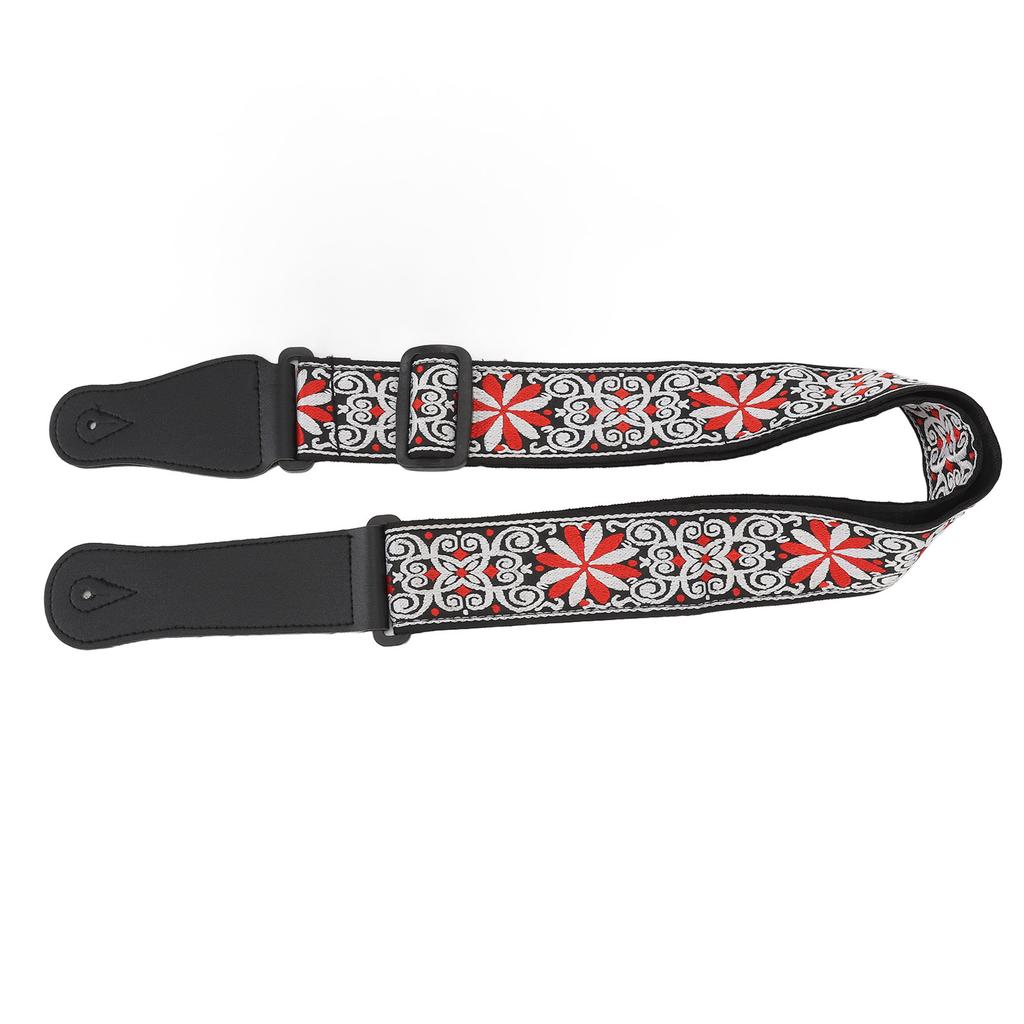 Guitar Strap Leather Embroidered Thickened Wear Resistant Adjustable Length Belt Red