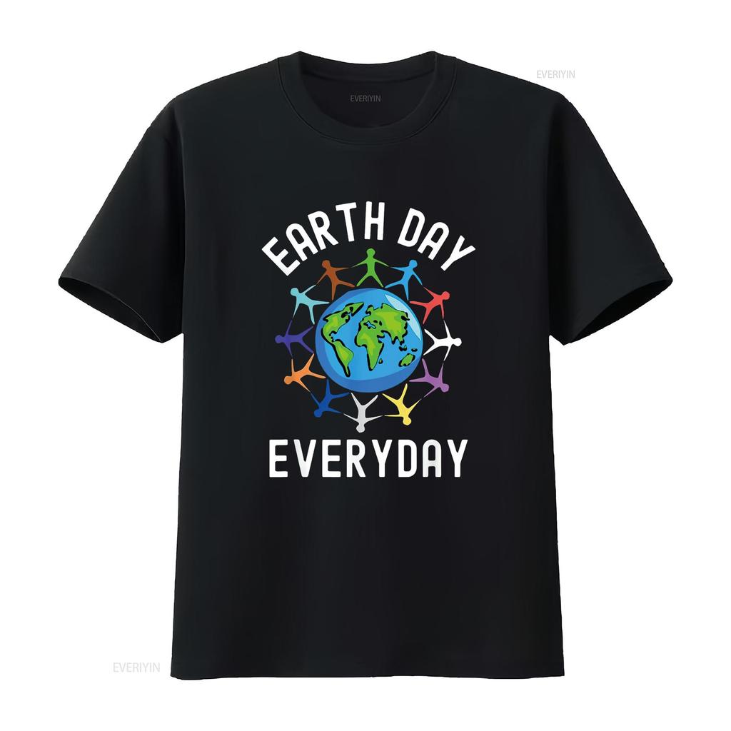 Womens Earth Day Everyday T Shirt Black 2XL Vintage Washed Homme Casual Comfortable Soft Streetwear Unisex Designer Clothes