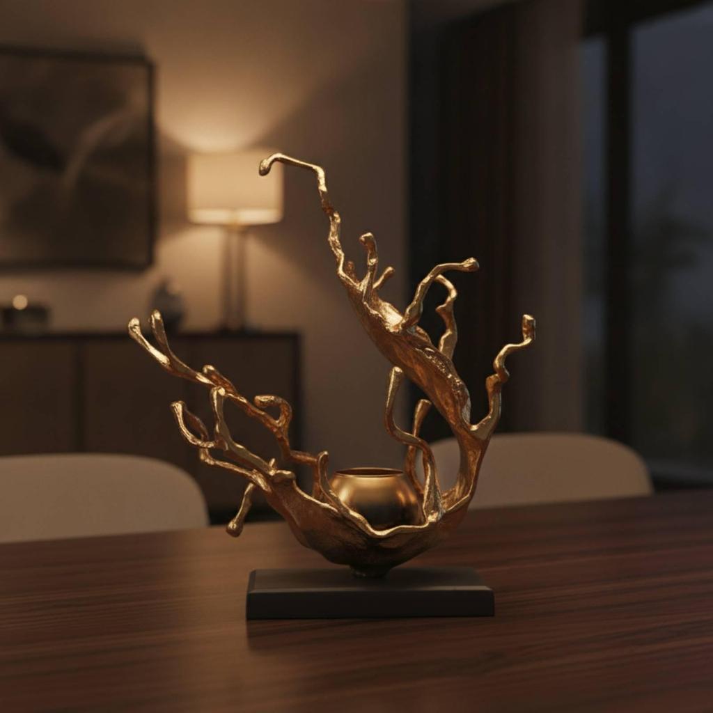 Sculptural Aluminum Candle Holder Versatile for Living Room
