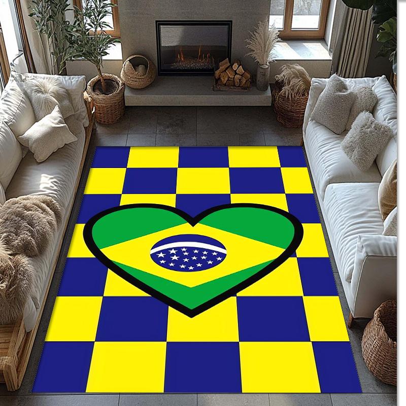 Brazil national football team Printed Flannel Area Rug Non Slip Soft Polyester Floor Carpet Indoor Decor Mat for Bedroom Living Room Sofa