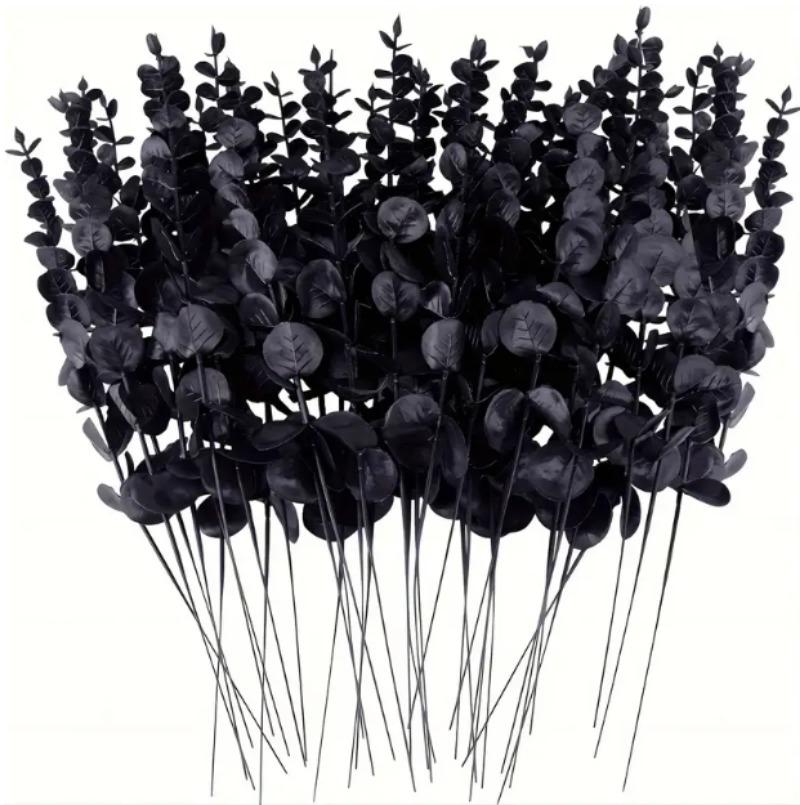 Halloween Schwarze Eukalyptusstiele Künstliche Eukalyptusblätter Vasenarrangement Zweige für Hochzeitsstrauß DIY Heimdekoration