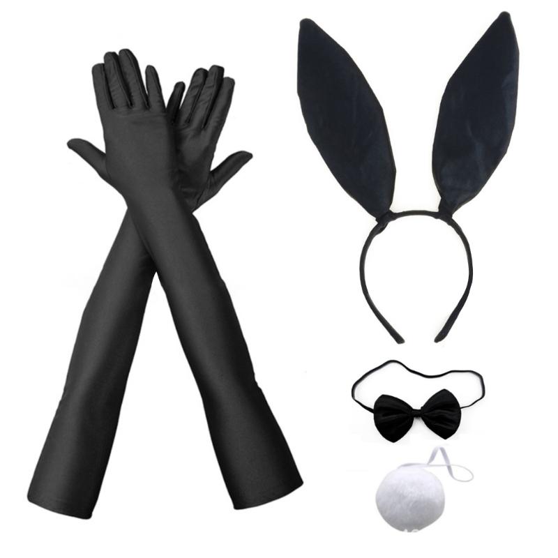 Rabbit Ears Headband Cosplay Costume Hairhoop Necktie Arm Gloves Party Headpiece Masquerades Headdress Animes Outfit