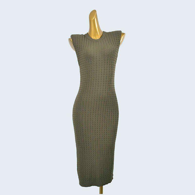 

Export Cut Label Sexy Drape Knitwear Women s Spring and Summer round Neck Silm Ice Inner Match Mid-Length Dress Cable Stitch Olive green M