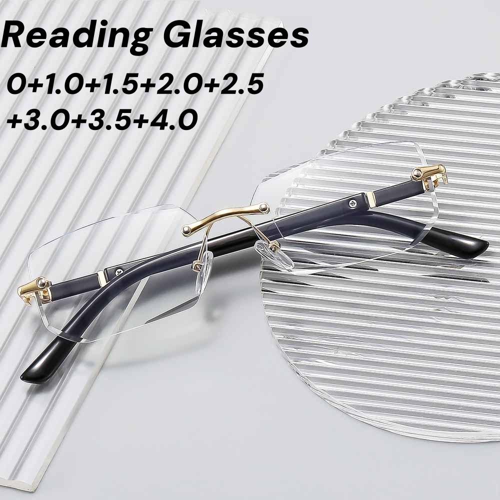 Unisex Eyeglasses Rimless Square Finished Reading Glasses Women Men Business Style Frameless Far Sight Eyewear +1.0 To +4.0