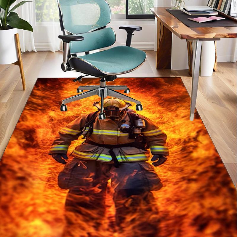 Firefighter Bravery In Action Office Rug Chair Mat, Entryway Carpet, Suitable for Front Door, Bedroom, Living Room, Desk, Holiday Gift
