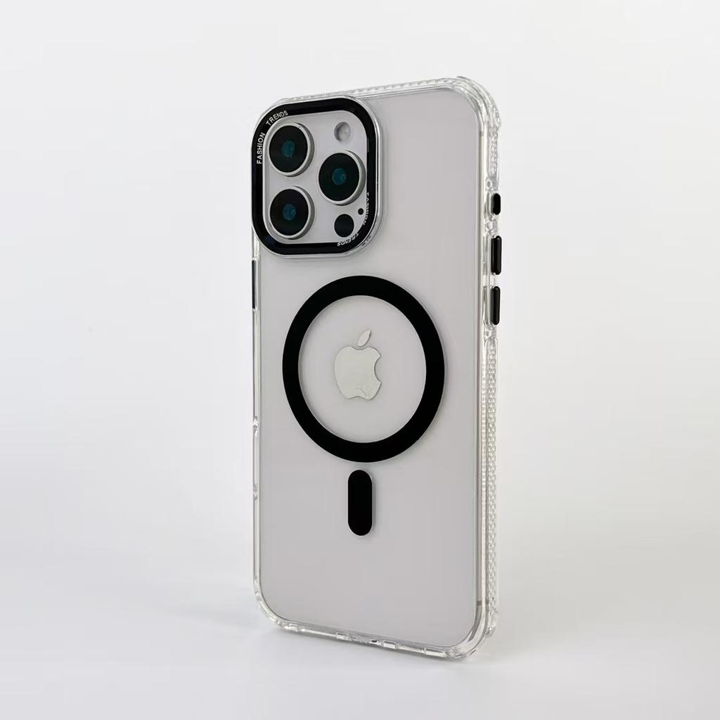 Electroplating Transparent Magnetic Metal Lens Mobile Phone Case Is Suitable for IPhone16promax Airbag Anti-fall 15 Full Package