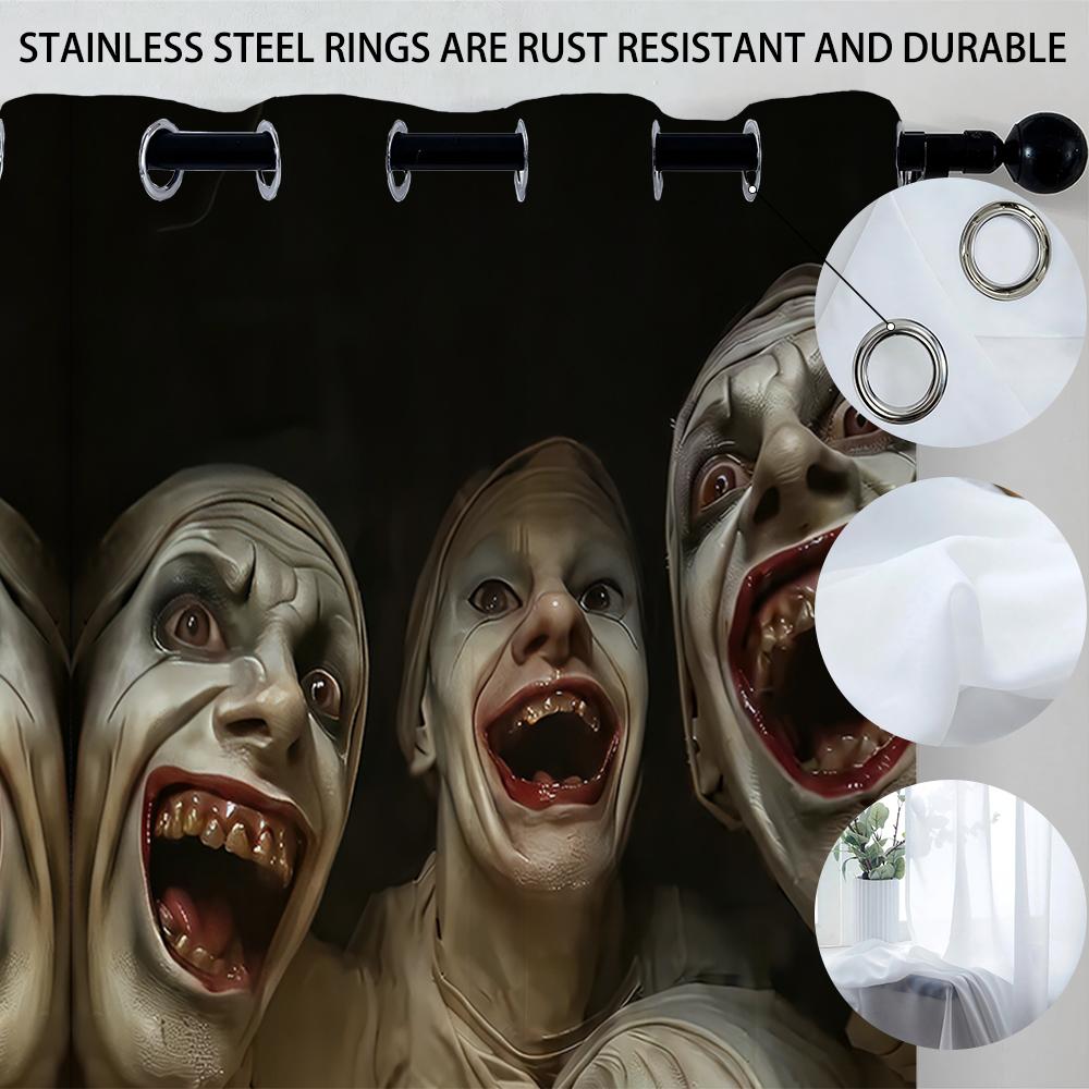 2Pcs Perforated Blackout Curtain Light Block Privacy Drape Living Bedroom Halloween Multiple Ghost Face Horror Window Decor