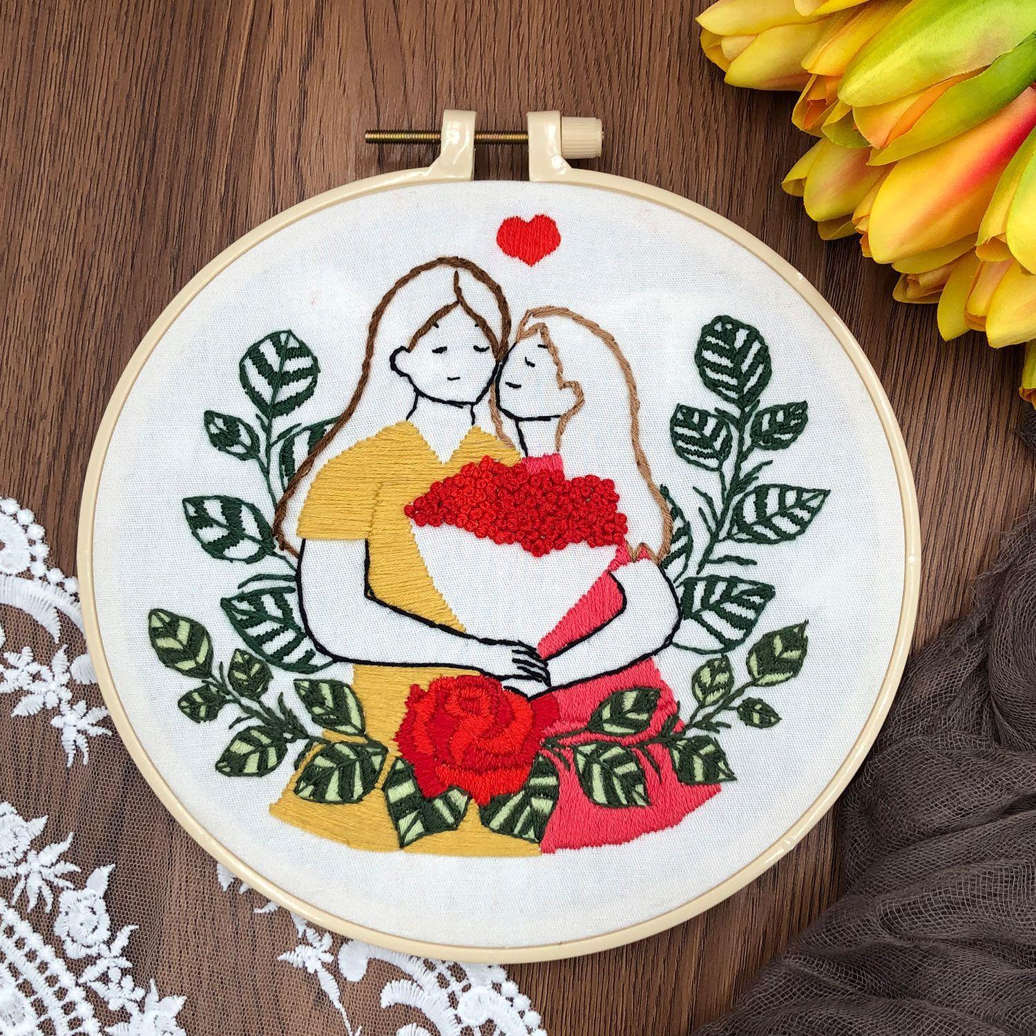 

1 шт. Набор для вышивания цветов ко Дню матери, сделай сам, из ткани (Включает инструменты) About 20cm