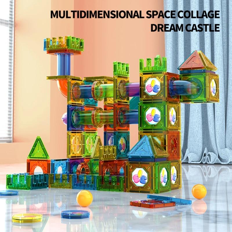 Light Magnetic Tiles Building Blocks for Kids, 3D Clear Educational Building Toys, Magnetic Marble Running Building Block Toys