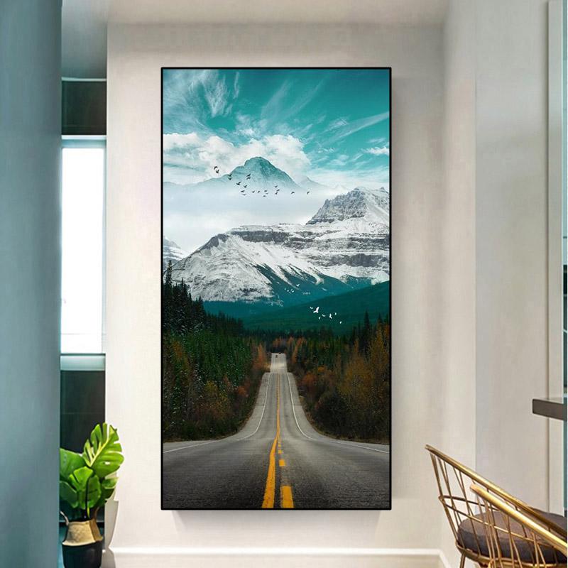 

Абстрактные золотые пейзажи, горная дорога, холст, живопись, постеры и принты, настенные художественные картины для гостиной, домашний декор, без рамки 60*170cm