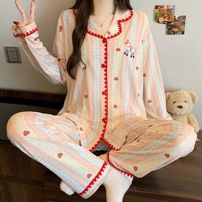 Sweet Cartoon Pony Spring Imitation Cotton Shell Hemming Pajamas Women's Lapel Cardigan Loungewear Set