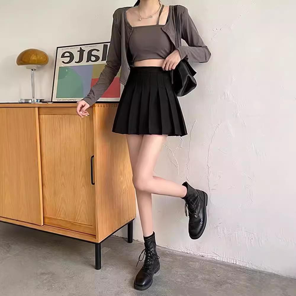 Women's Summer High Waist A-line Pleated Skirt - College Style Ice Silk Midi Skirt