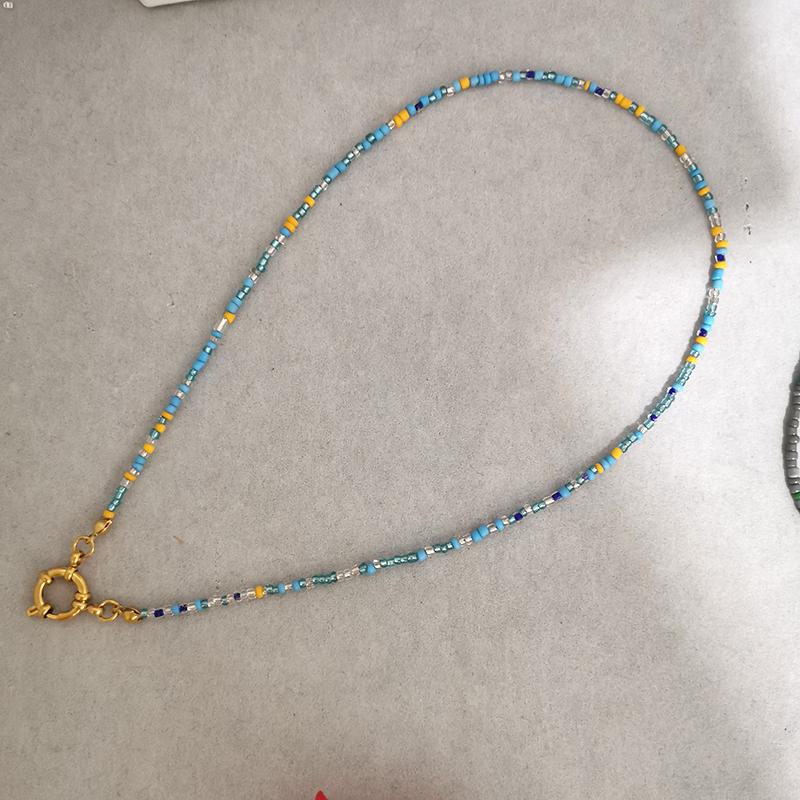 Imitation Pearl Necklace Women Choker Seed Beads Rainbow Stainless Steel Clasp Sailor Buckle Base Chain Gold Color Boho
