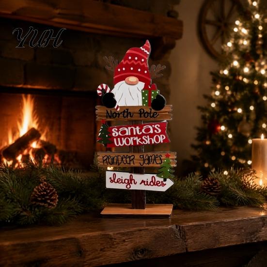 Christmas Home Accents Table Decoration, Rustic Wooden Tabletop Sign, Vintage Farmhouse Decorative Decor Desktop Plaque for Holiday Party Tiered Tray,