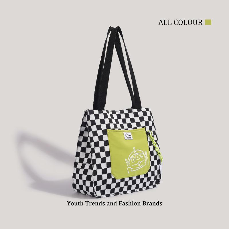Three-eyed checkerboard chain shoulder bag large-capacity shopping bag student tutoring bag book bag student