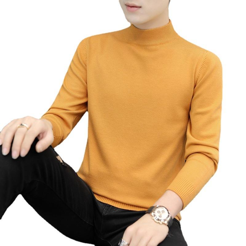 Herren Rundhals-Pullover Herbst und Winter Große Größe Locker Gestrickter Pullover Einfarbig Inneres Langarm-Unterhemd Warmhalten Top