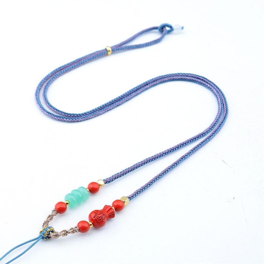 Premium Cinnabar and Agate Ruyi Necklace Cord with Jade Pendant
