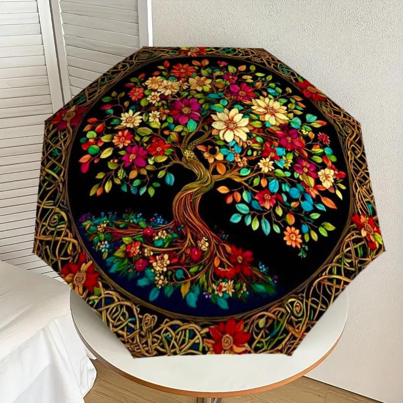 

1pc Tree of Life Automatic Folding Umbrella - Compact 8-Rib Design,Perfect Gift for Friends & Family yy250926028