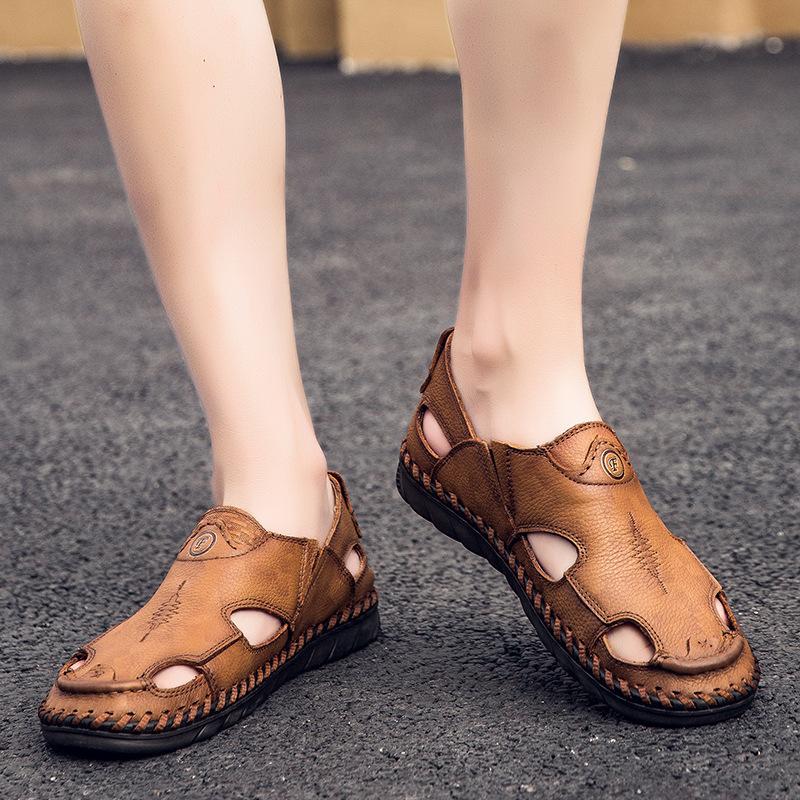 New summer outdoor sandals men's first-layer cowhide breathable men's shoes soft-soled outdoor wear men's Korean beach shoes
