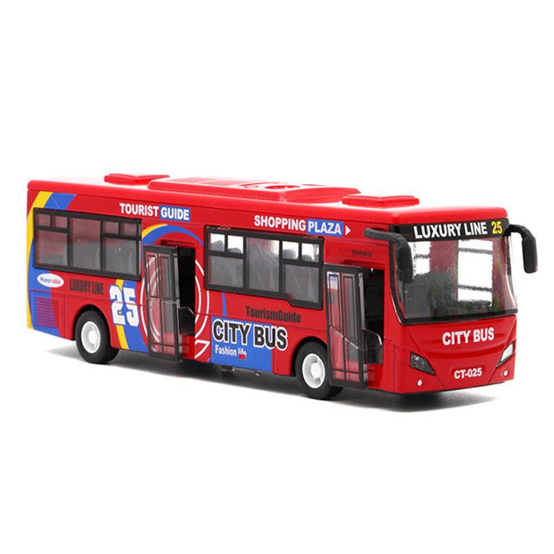 1/32 Scale City Double Decker Bus Toy Die Cast Pull Back Vehicles Mini Bus Model Car Toys Lights and Music