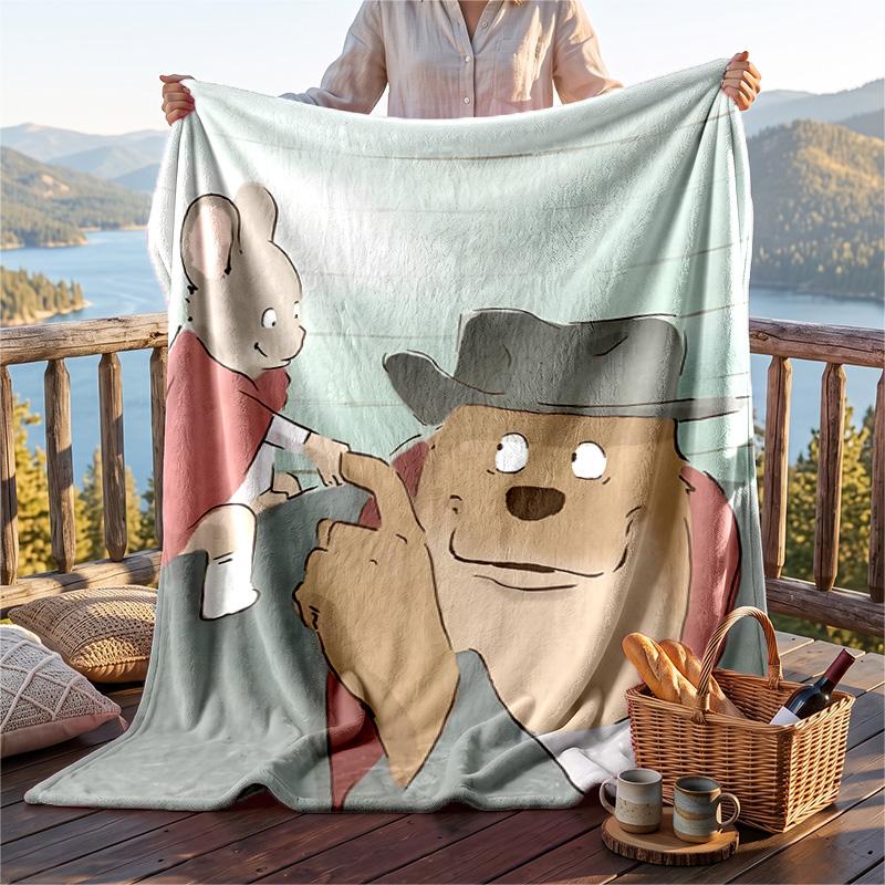 Warme Flanelldecke Ernest und Célestine Muster, Leichte Komfortable Überwurfdecke für Bett Sofa Gebrauch