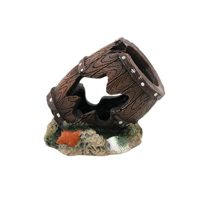 Barril Cueva Artificial para Acuario Adornos de Resina Decoraciones Accesorios de Paisajismo Para Acuario Decoración de Tanques de Peces Suministros
