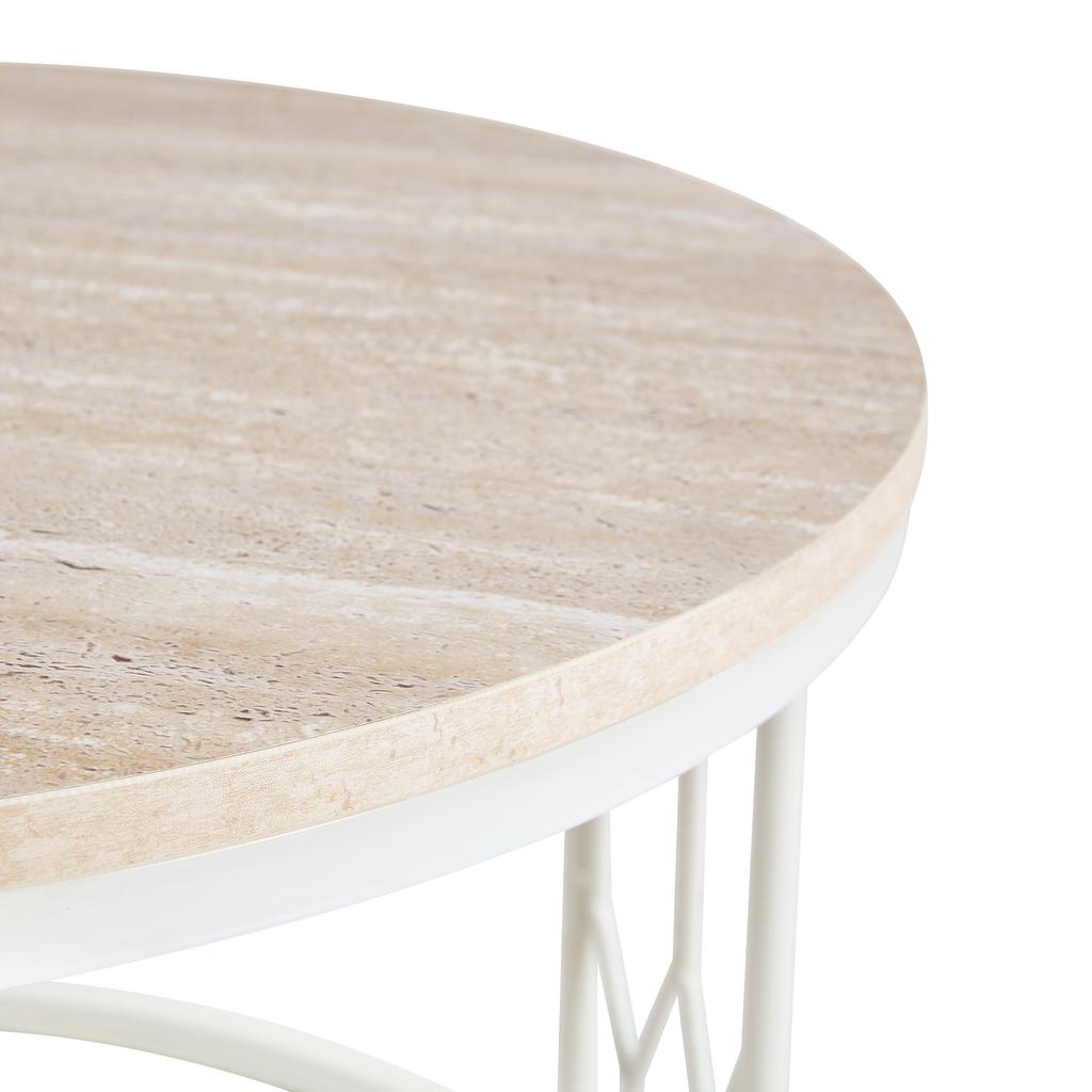 Round Coffee Table with Wood-Look Top and Metal Frame, Modern Living Room Table with Geometric Iron Frame, Sturdy Round Side Table, approx. 70x40.5 cm