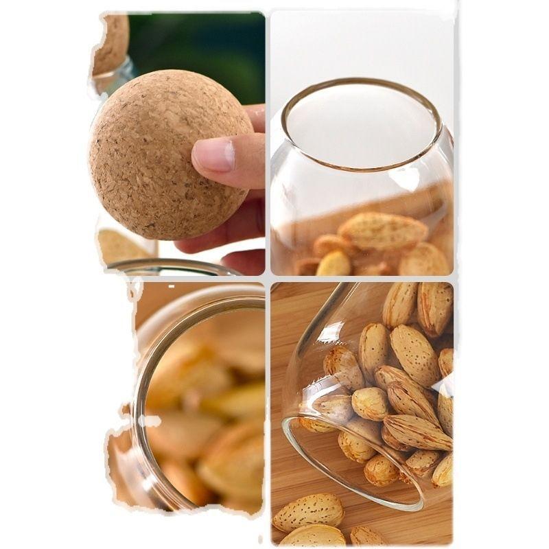 Cork Stopper Glass Storage Jar Clear Glass Canisters with Cork Ball Round Glass Bottles Candy Coffee Beans Spices Storage Tank