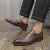 Brand Breathable Banquet Party Block Leather Shoes British Men Lace Up Comfortable Pointed Business Formal Leather Shoes