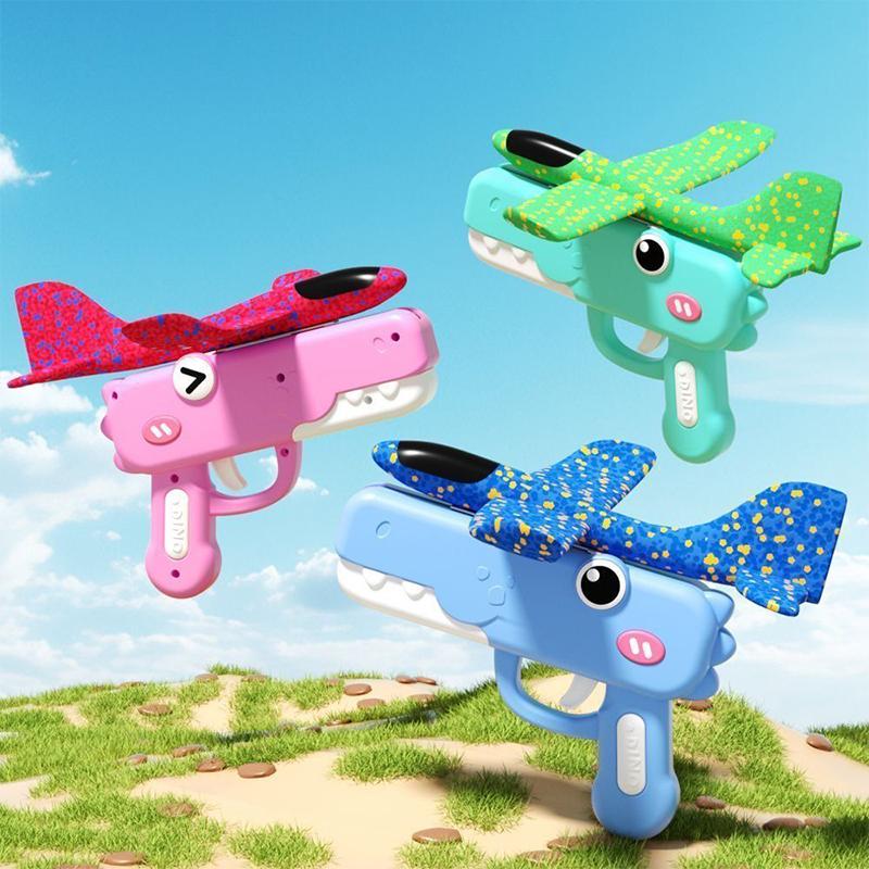 Summer Outdoor Games Kids Glider Flight Throw Foam Plane Kite Shooting Gun Plane Launcher Toy Parent-Child Interaction Toy