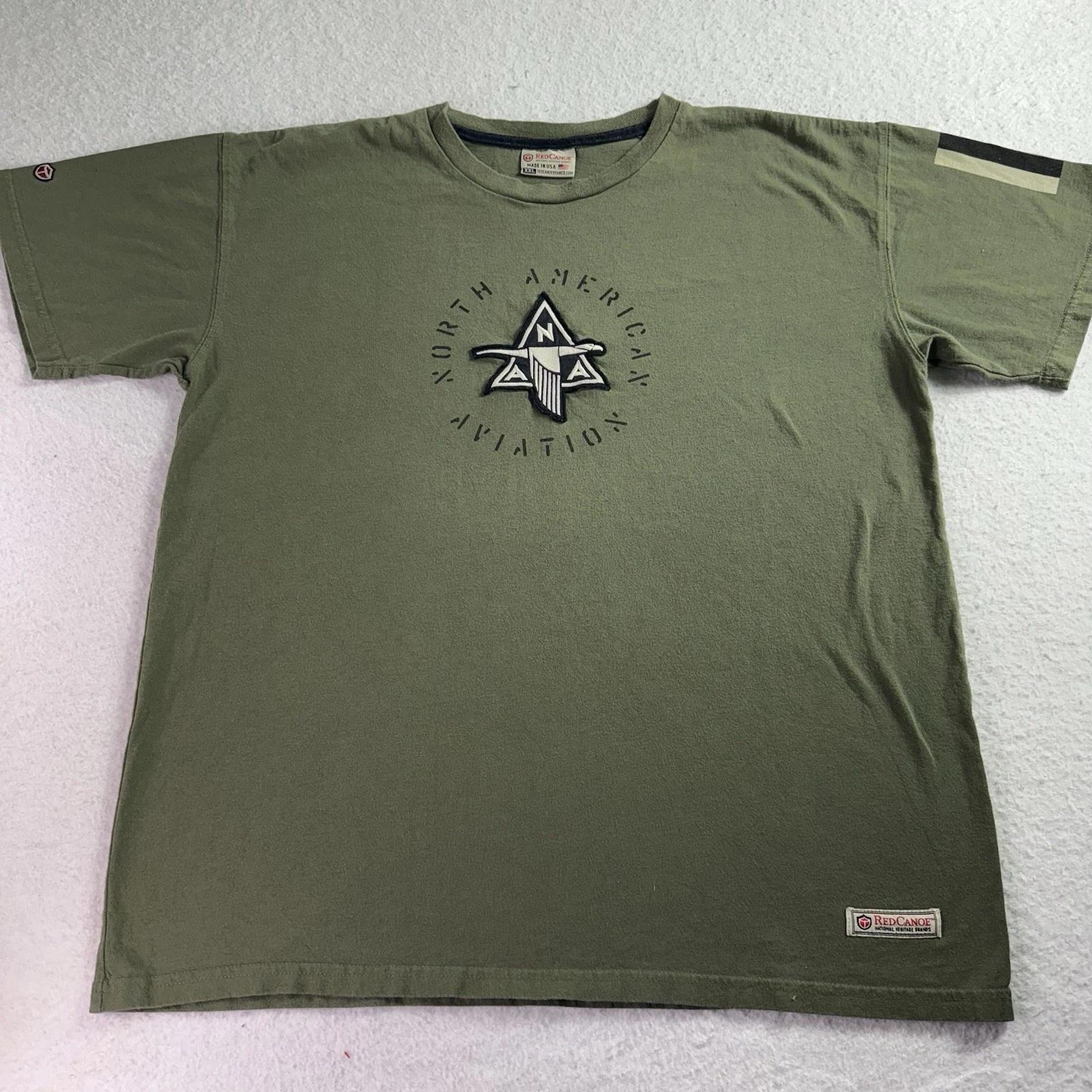 

Men s Red Canoe Green North American Aviation Patch T-Shirt Made In USA 2XL 2XL