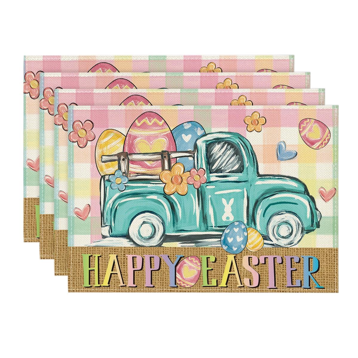 

Buffalo Plaid Carrot Egg Truck Daisy Happy Easter Placemats Set of 4, 12x18 Inch Seasonal Table Mats for Party Kitchen Dining Decoration 12 x 18 , Rectangular 4 Pcs