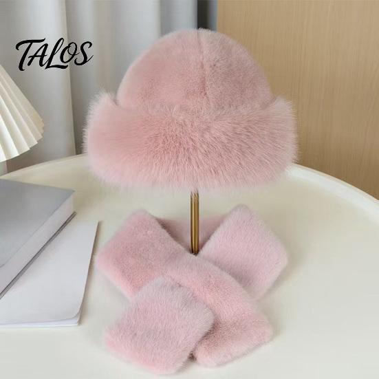 Warm Winter Accessories for Women Imitation Mink Fur Hat And Scarf Set, Soft Fluffy Solid Coordinated Outfit Set Color Outfits, Comfortable
