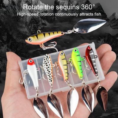 5Pcs Fishing Lures Realistic Looking Bright Colors Rotation Spoons Freshwater Spinner Artificial Metal Lures Hard Baits
