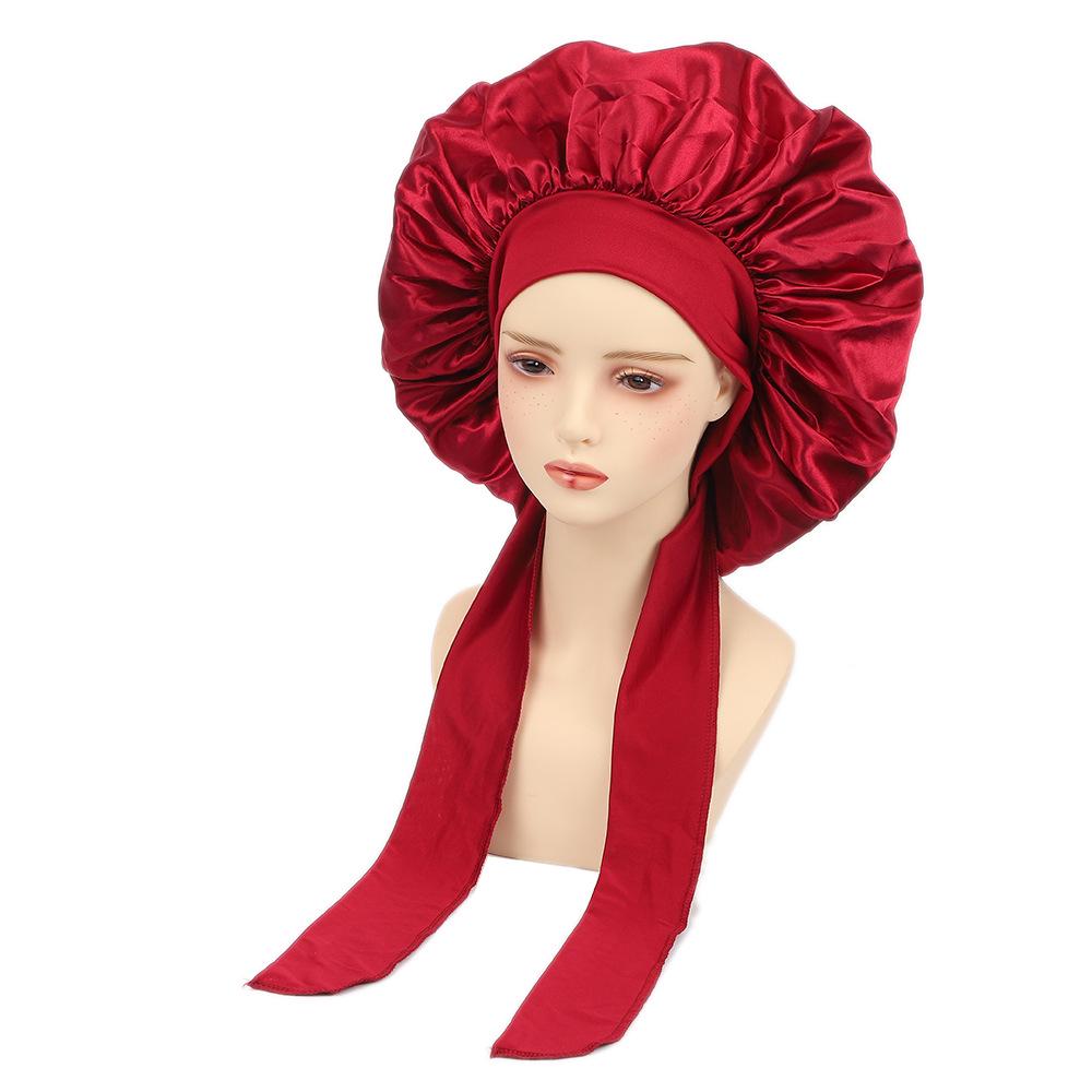 Damen Satin Schlafhaube mit breiter Krempe und Schleife